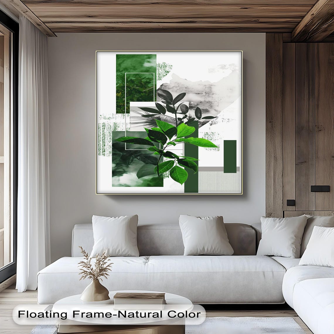 Geometric Botanical Wall Art Modern Green Plant Print In Black Frame