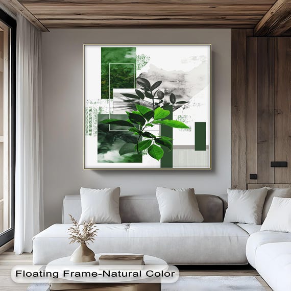 Geometric Botanical Wall Art Modern Green Plant Print In Black Frame