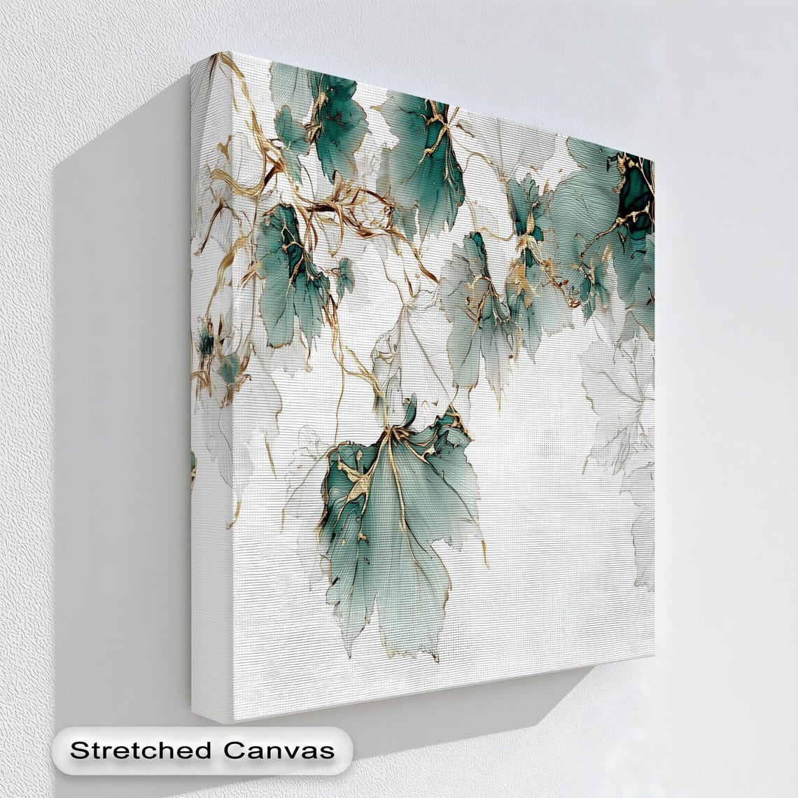 Green Gold Leaf Canvas Wall Art Modern Botanical Floating Frame