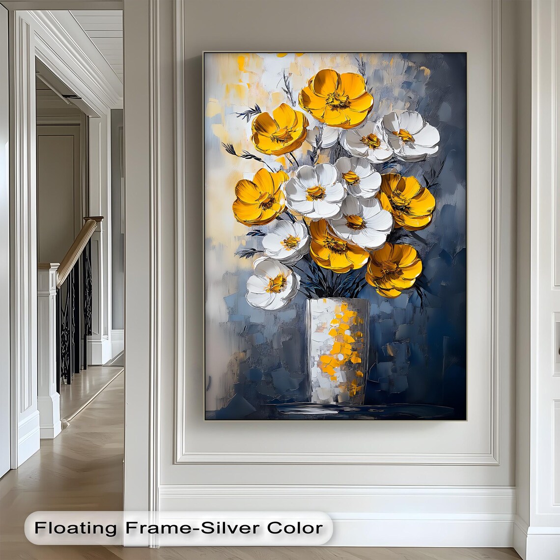 Yellow And White Flower Vase Oil Painting Elegant Botanical Poster