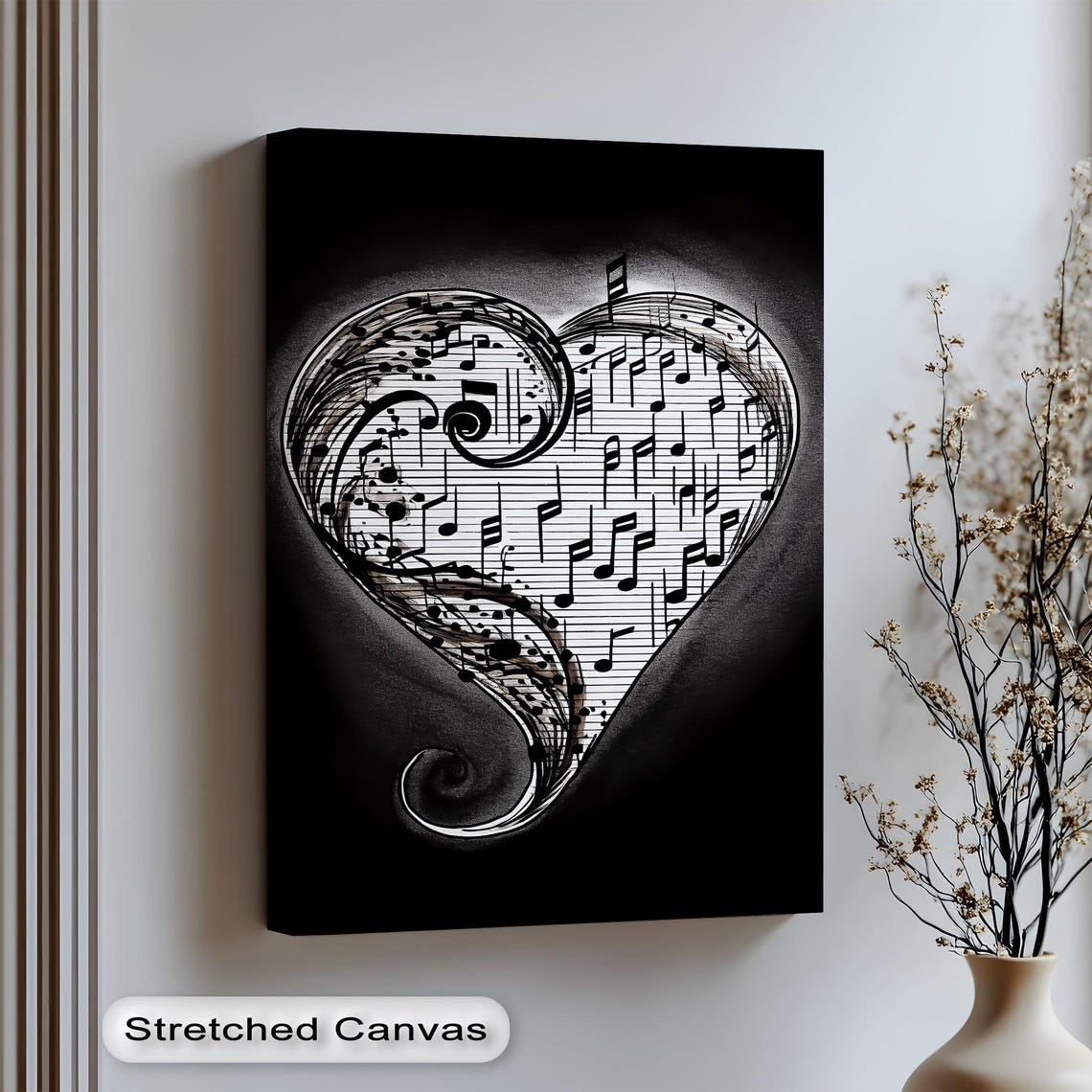 Musical Heart Black And White Sheet Music Notes Decor Poster
