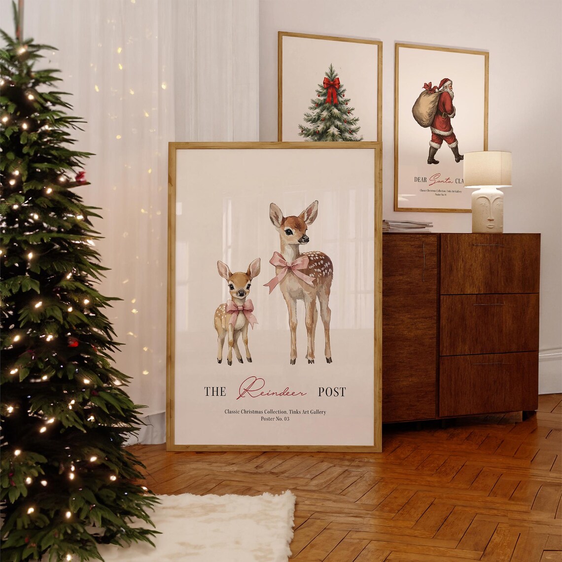 Vintage Reindeer Christmas Print Rudolph Festive Illustration