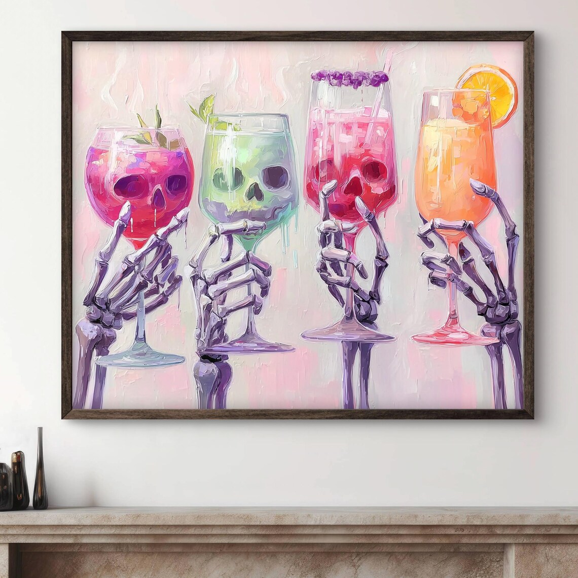 Skeleton Hands Pastel Cocktails Creepy Cute Halloween Bar Poster