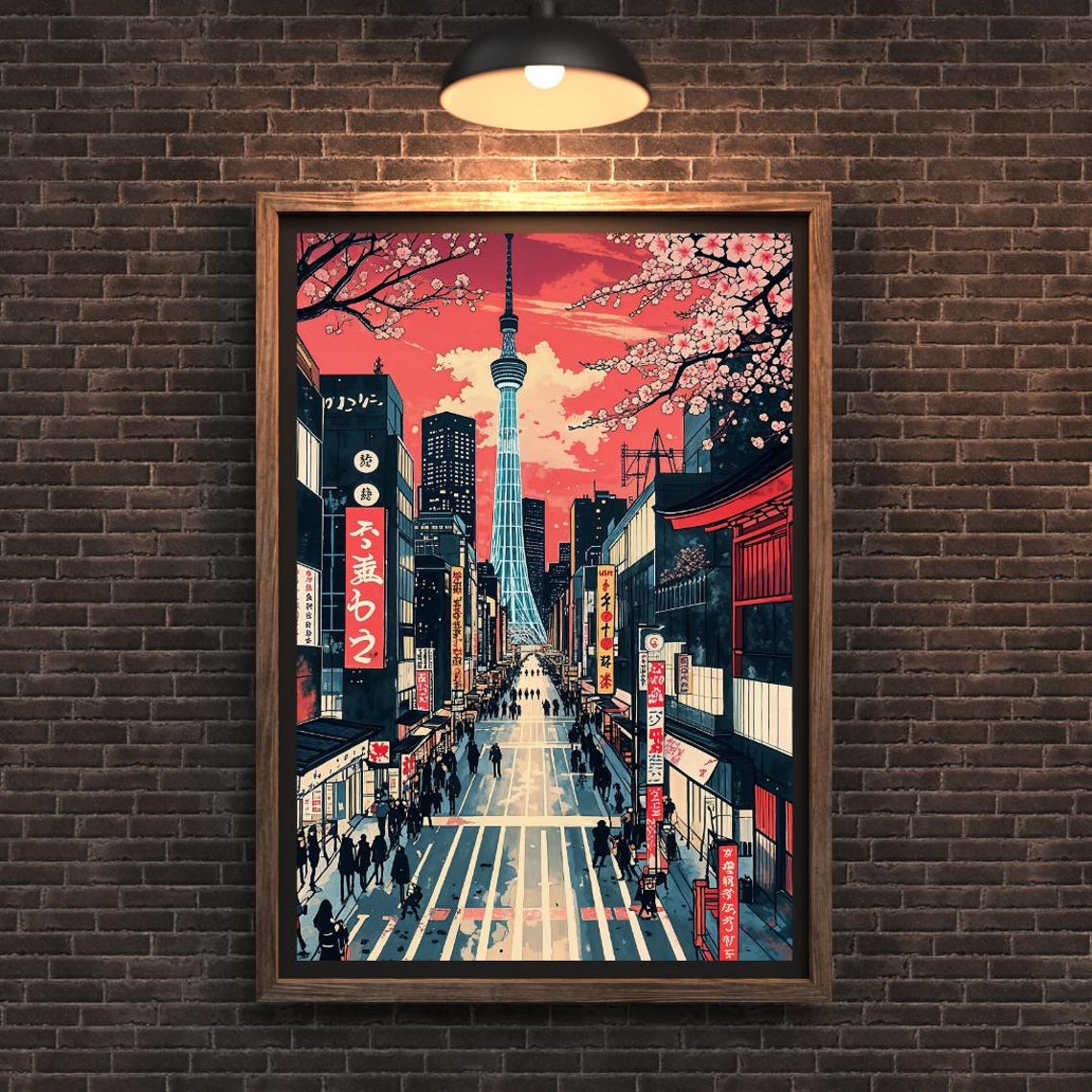 Tokyo Japan Skytree Sunset Street Scene Anime Style Wall Art - Image 2