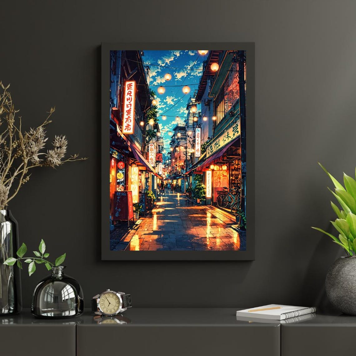 Tokyo Japan Neon Street Night Scene Anime Style Decor Wall Art - Image 2