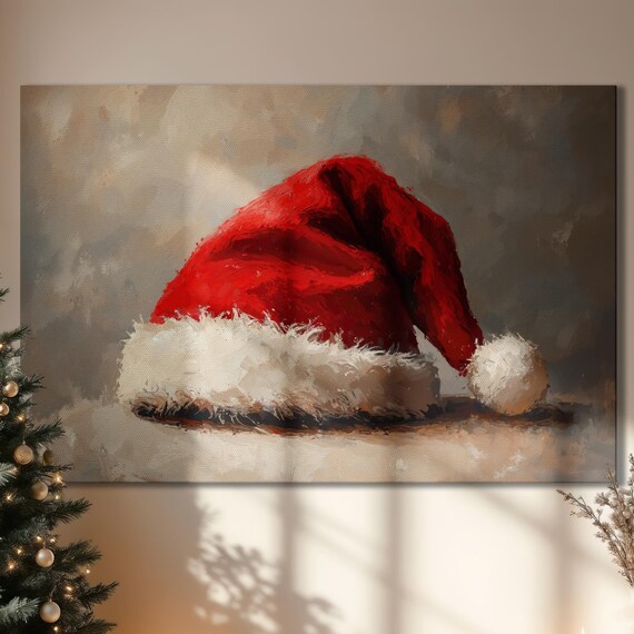 Red Santa Hat Still Life Festive Christmas Oil Painting Poster