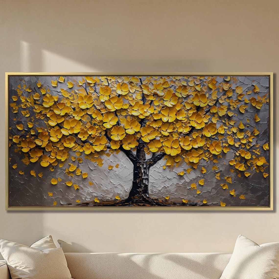 Golden Blossom Tree Of Life Textured Floral Wall Painting Poster