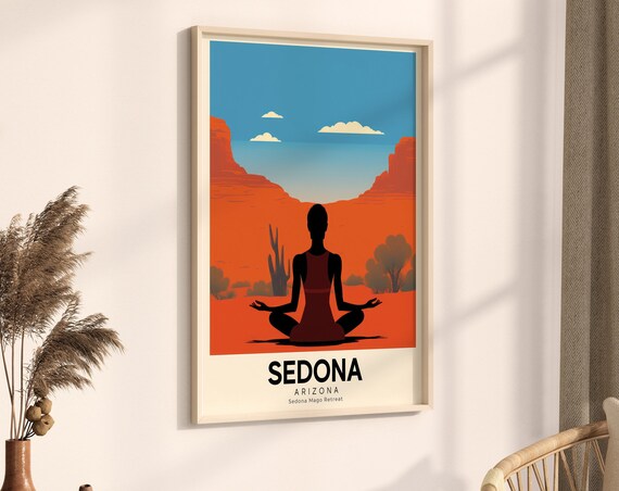 Sedona Arizona Retro Yoga Retreat Travel Poster Desert Sunset Art