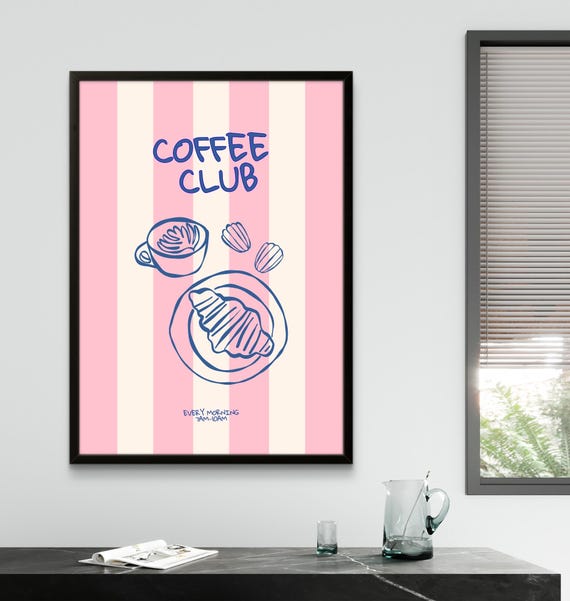 Coffee Club Art Print Playful Kitchen Wall Decor
