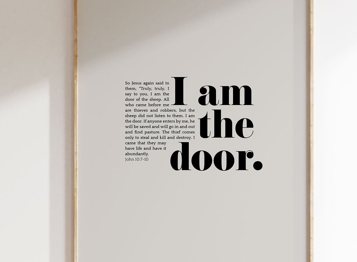 John 10 7 I Am The Door Bold Black Serif Scripture Typography Poster - Image 2