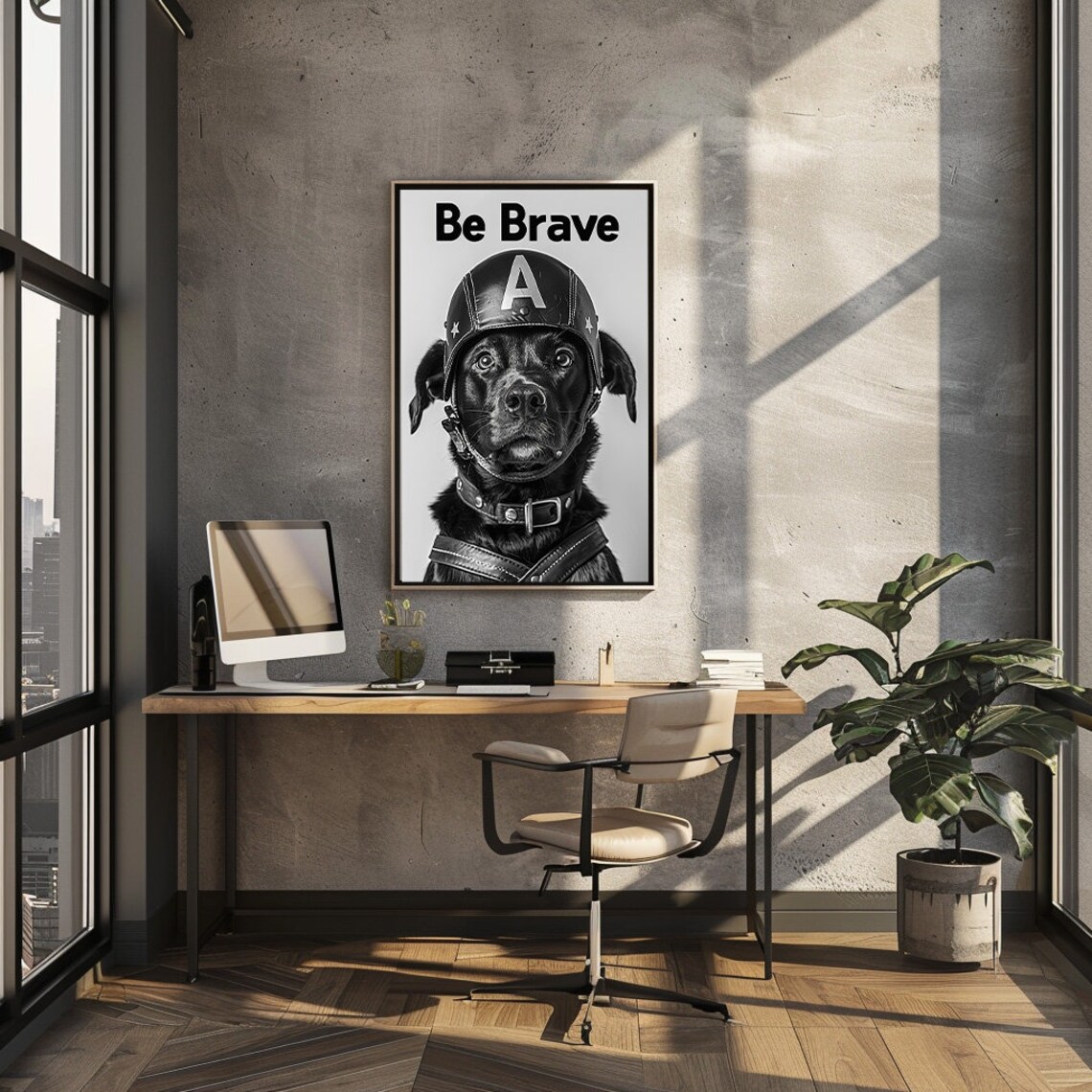 Be Brave Black Dog Wearing Aviator Helmet Funny Portrait Poster - Image 2