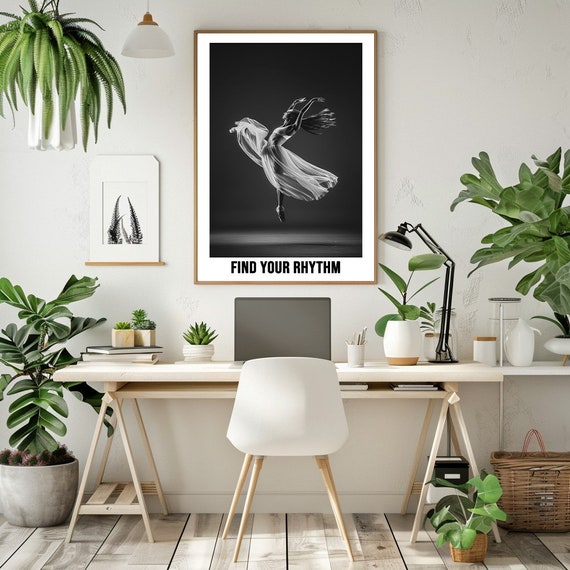 Elegant Ballerina Wall Art Find Your Rhythm Printable Poster From 4x6 10 X 15 Cm To 24x36 60 X 90 Cm Black And White