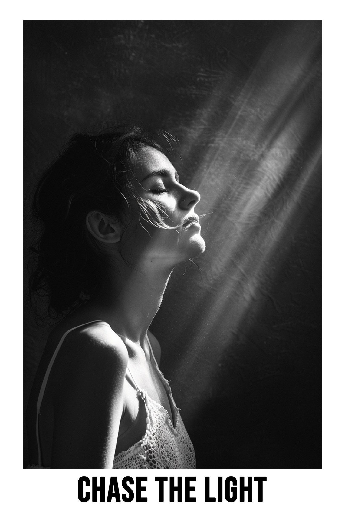 Chase The Light Woman Portrait Sunlight Black And White Poster - Image 2