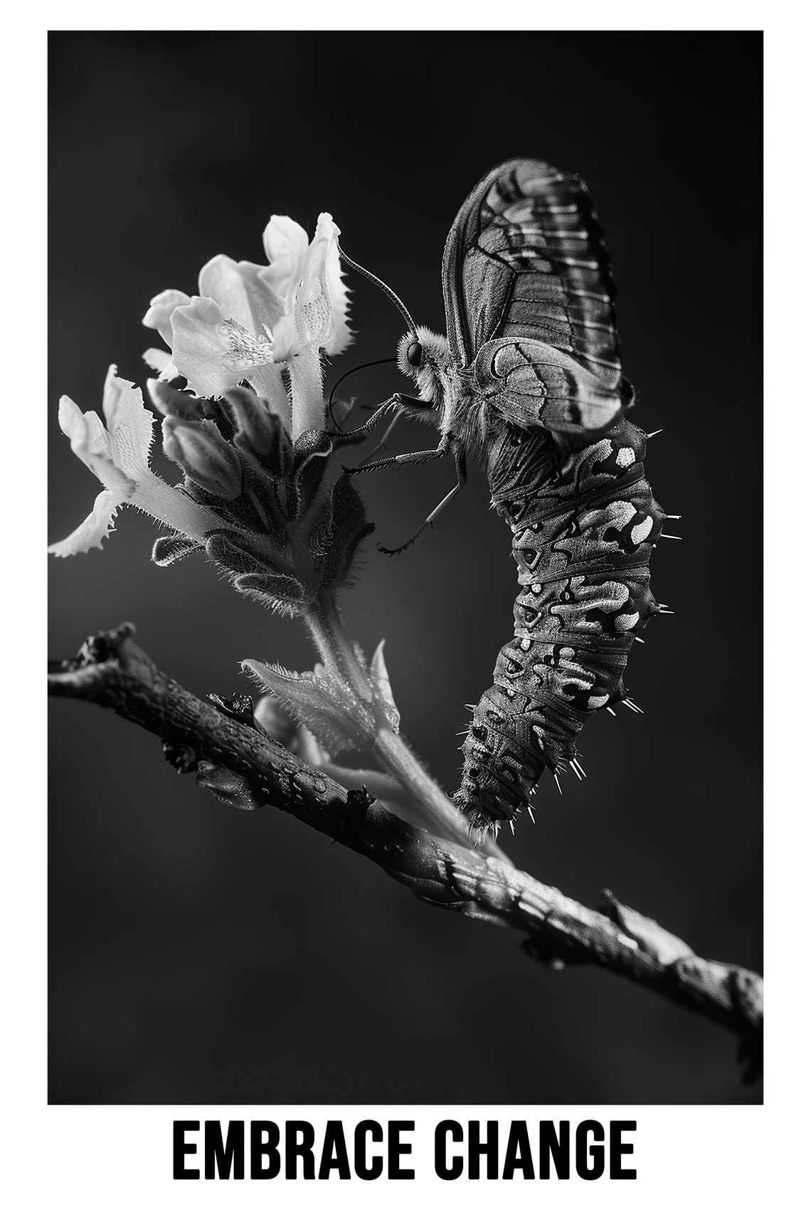 Butterfly Emerging From Chrysalis On Flower Embrace Change Poster - Image 2