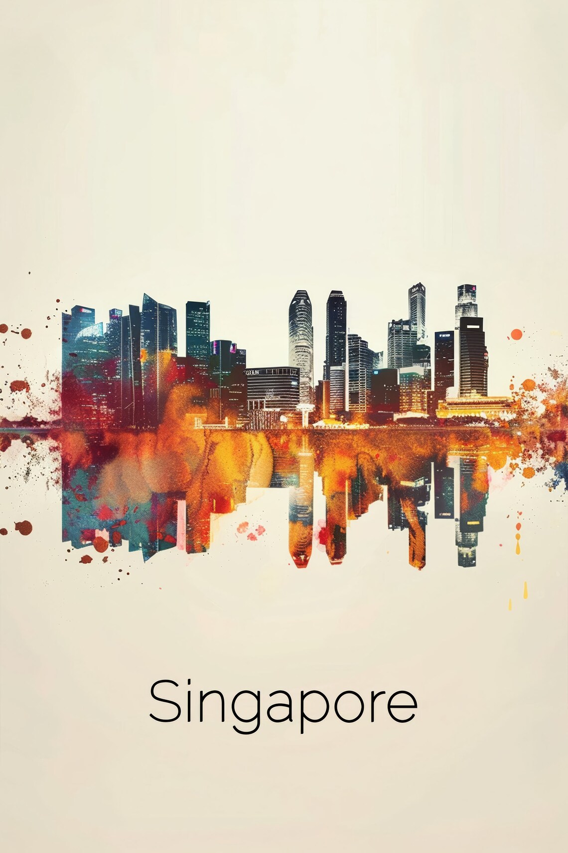 Singapore Watercolor City Skyline Marina Bay Dusk Glow Poster - Image 2