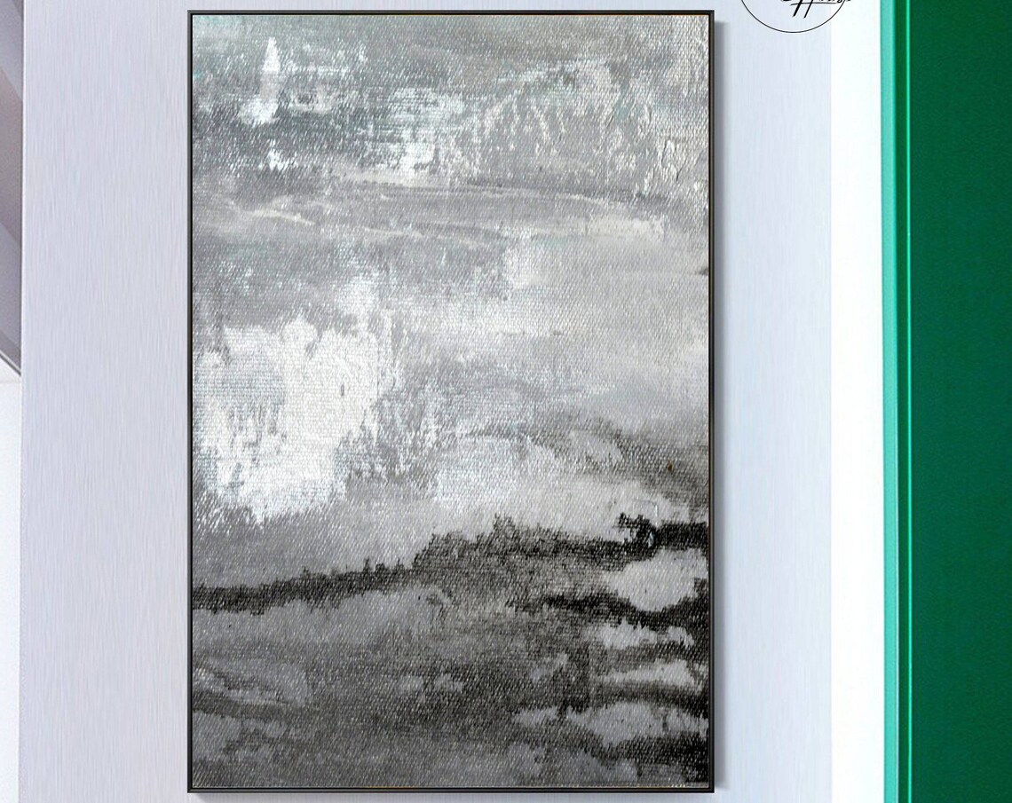 Black Brushstroke Sweep Gray Field Minimal Abstract Art Poster