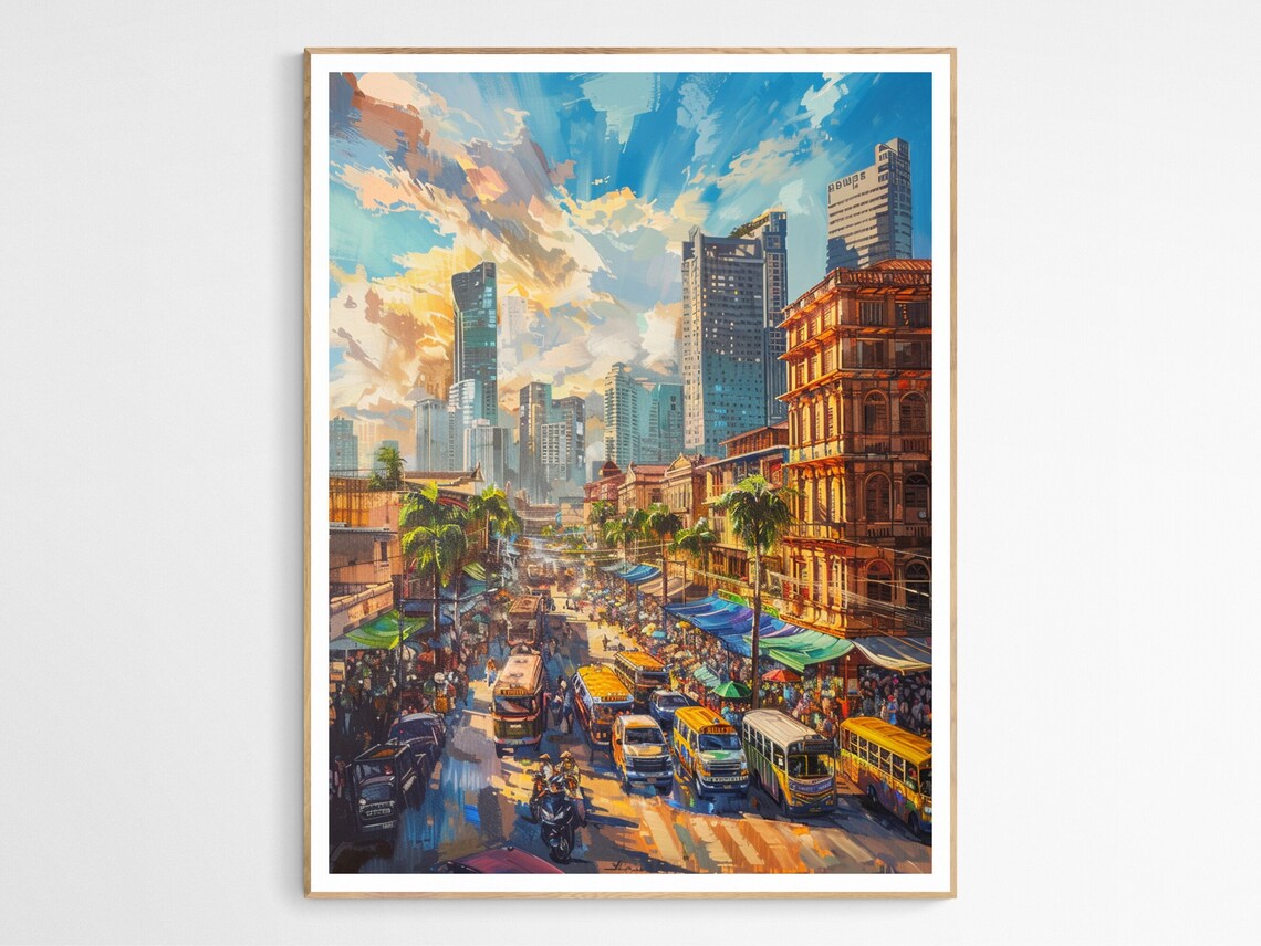 Manila Philippines Bustling City Street Jeepneys Cultural Art Poster