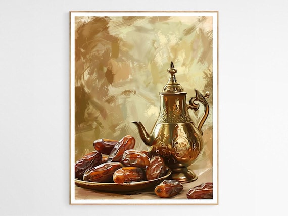 Ramadan Dates Brass Dallah Coffee Pot Islamic Still Life Poster