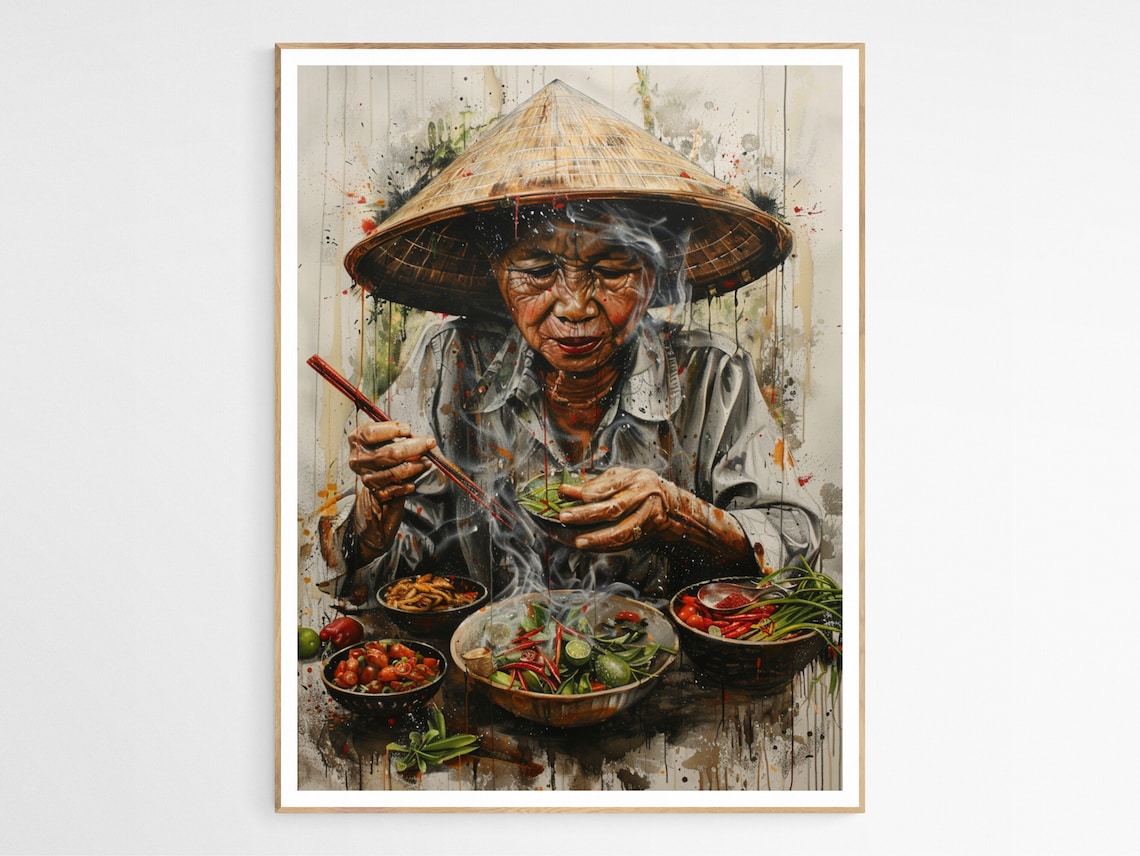 Vietnam Villager Cuisine Art Print, Kitchen Travel Poster