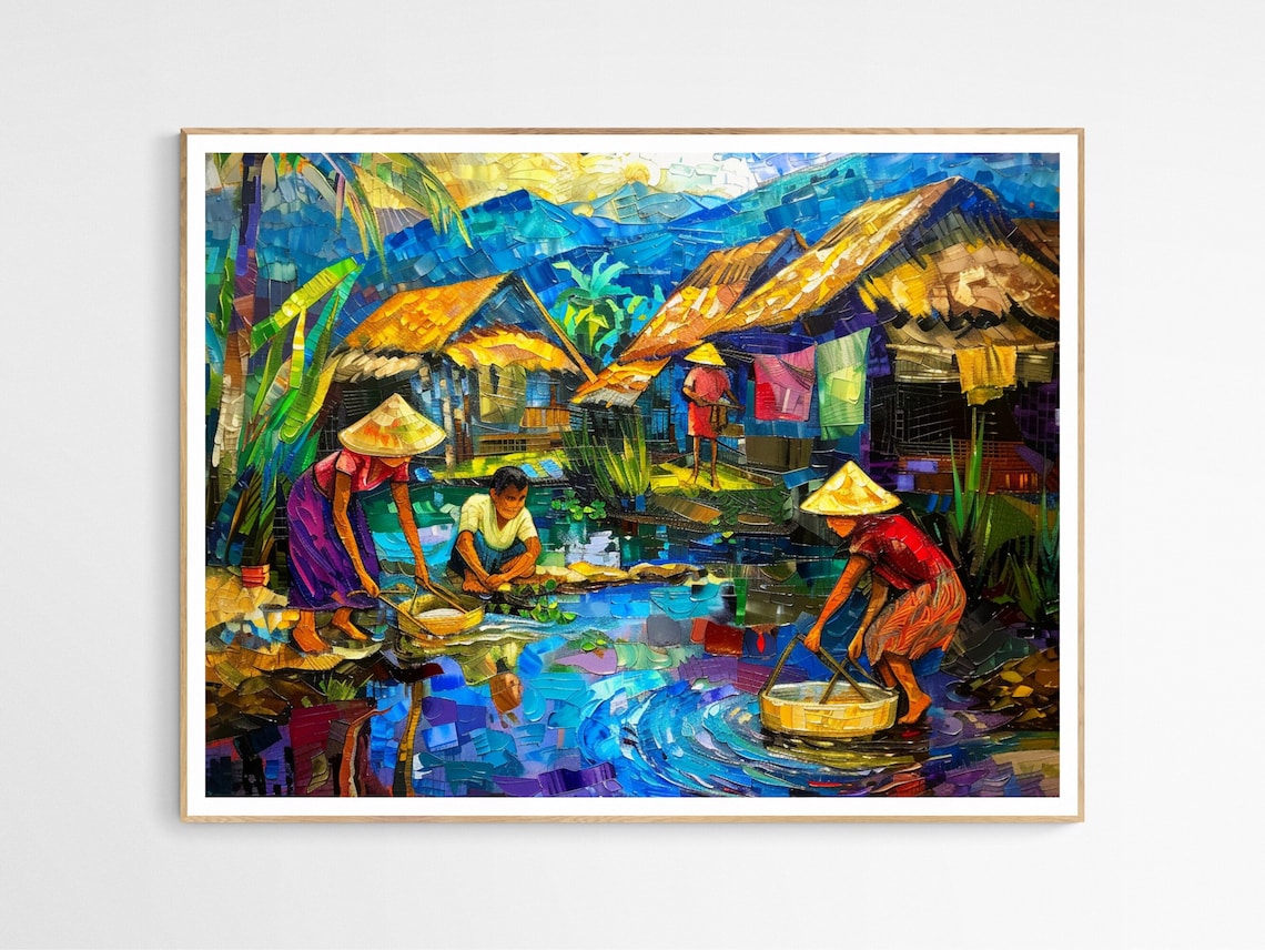 Tagaytay Twilight Art Print, Filipino Village Landscape