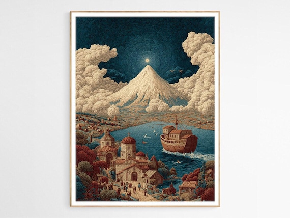 Noah's Ark on Mount Ararat Night Biblical Folklore Art Poster