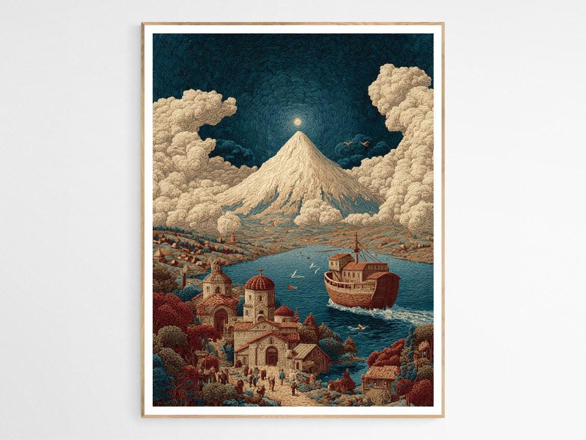 Noah's Ark on Mount Ararat Night Biblical Folklore Art Poster