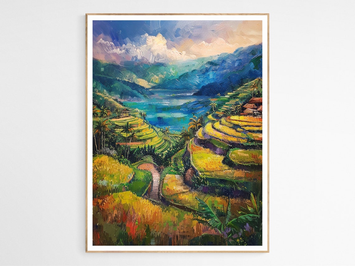 Golden Philippine Rice Terraces Mountain Valley Painting Poster