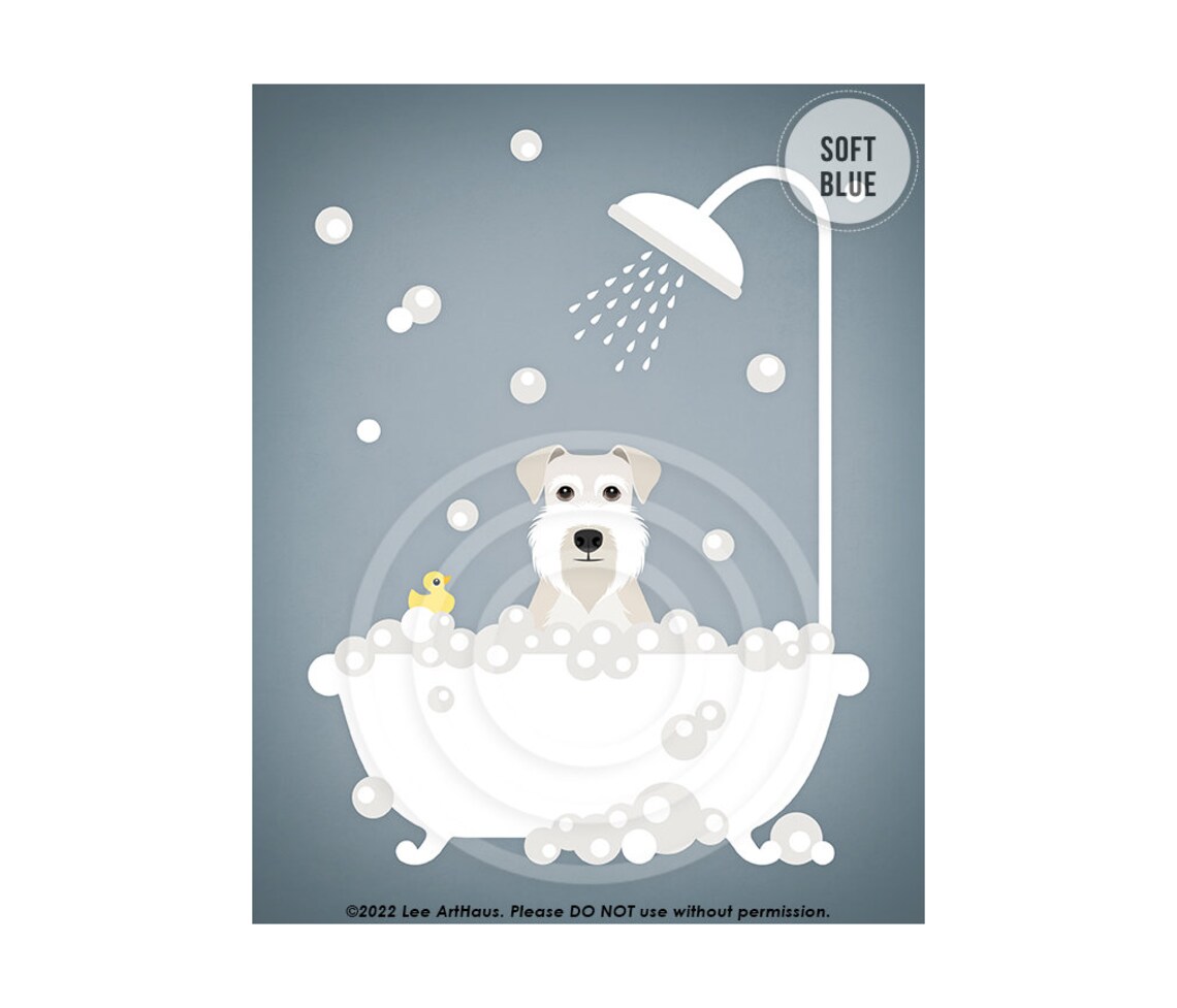 White Schnauzer Taking Bubble Bath Under Shower Cute Dog Poster - Image 2