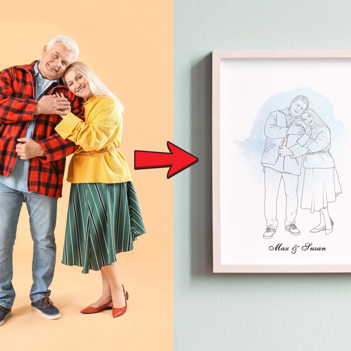 Personalized Couple Line Art Portrait Custom Drawing Gift Print