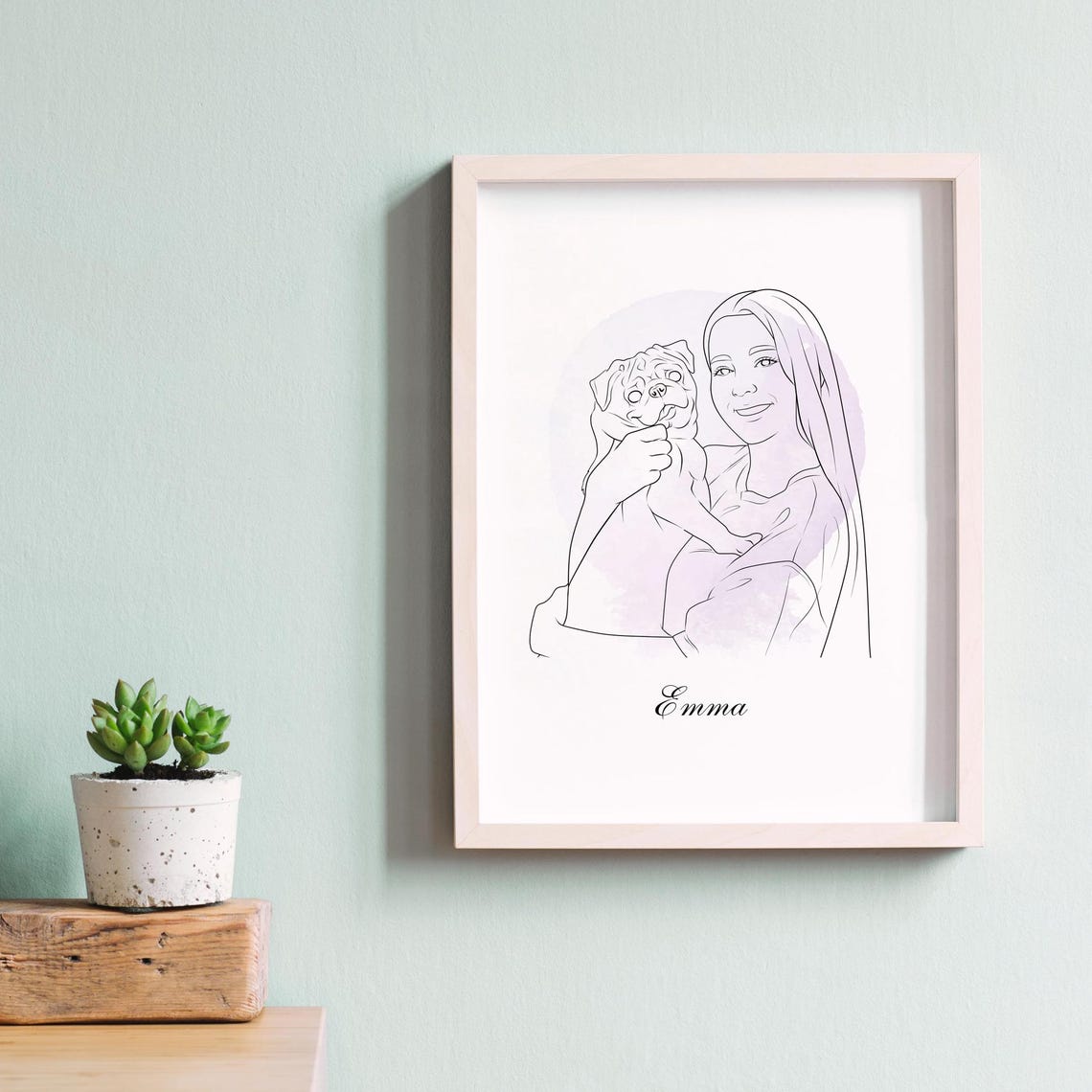 Personalized Pet Portrait Custom Dog Line Art Keepsake Print