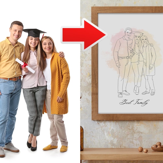 Personalized Family Line Art Portrait Graduation Memory Print