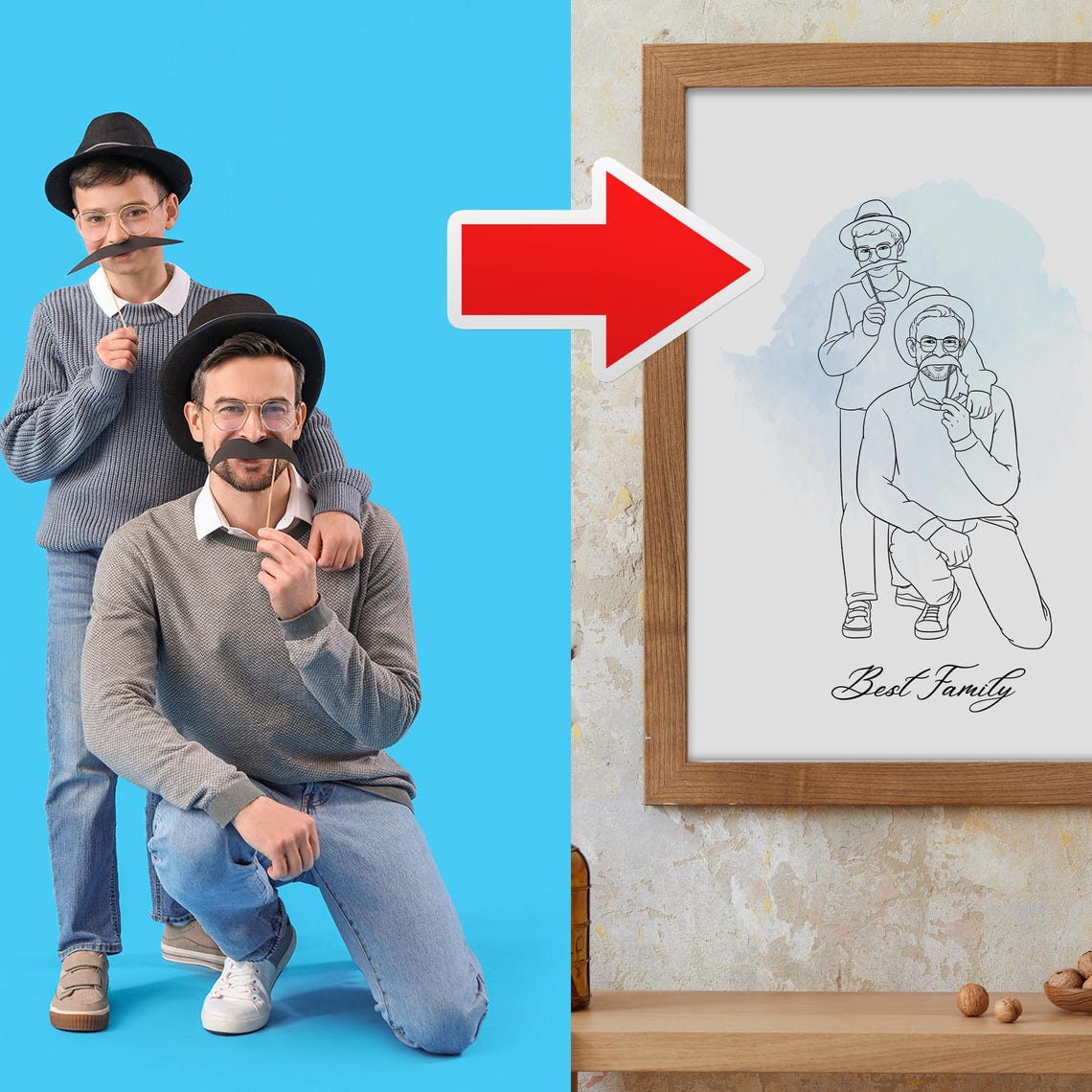 Personalized Father Child Line Art Portrait Custom Gift Print
