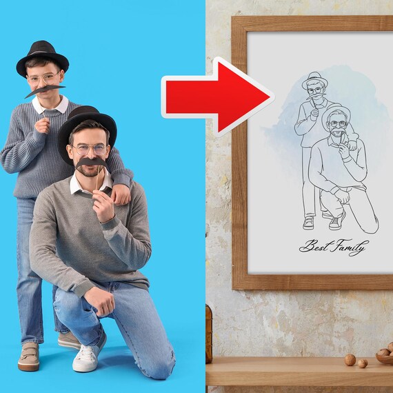 Personalized Father Child Line Art Portrait Custom Gift Print