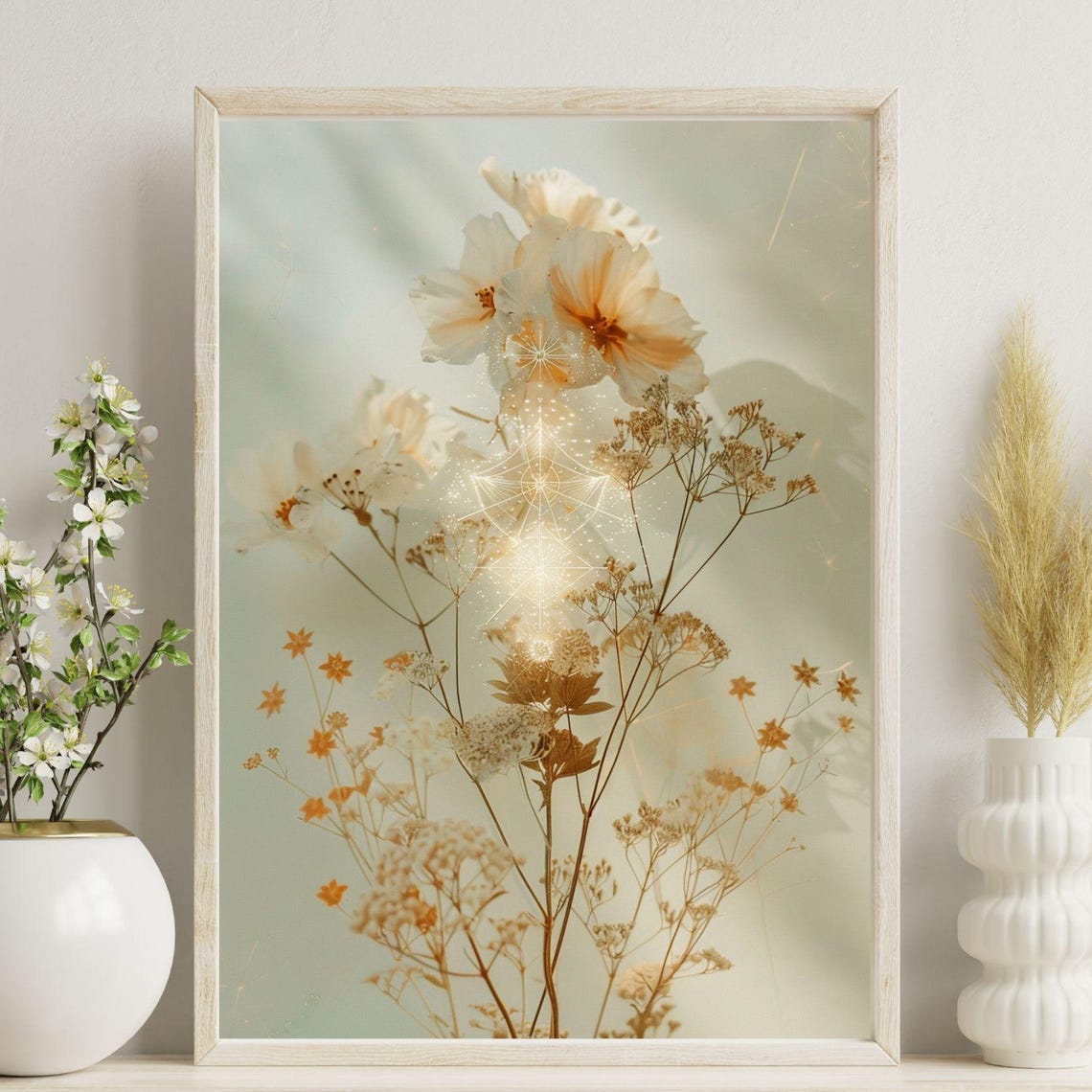Cream Wildflower Botanical Soft Neutral Ethereal Flower Art Poster