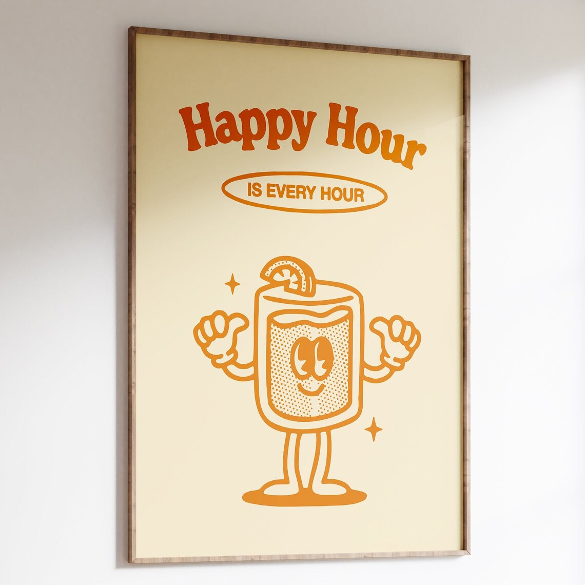 Happy Hour Is Every Hour Retro Cartoon Cocktail Bar Decor Poster