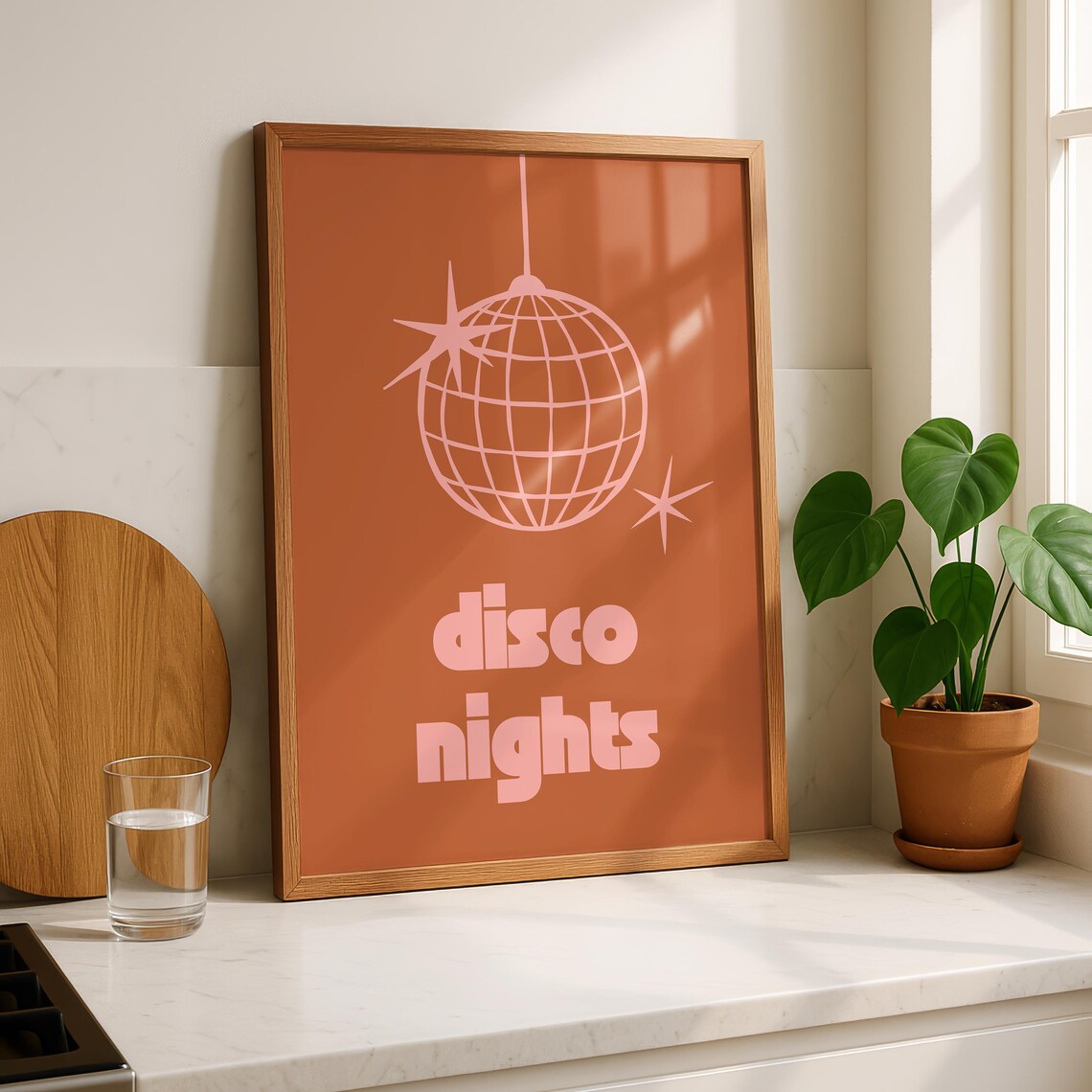 Disco Nights Retro 70s Party Poster Burnt Orange Disco Ball Sparkle Decor