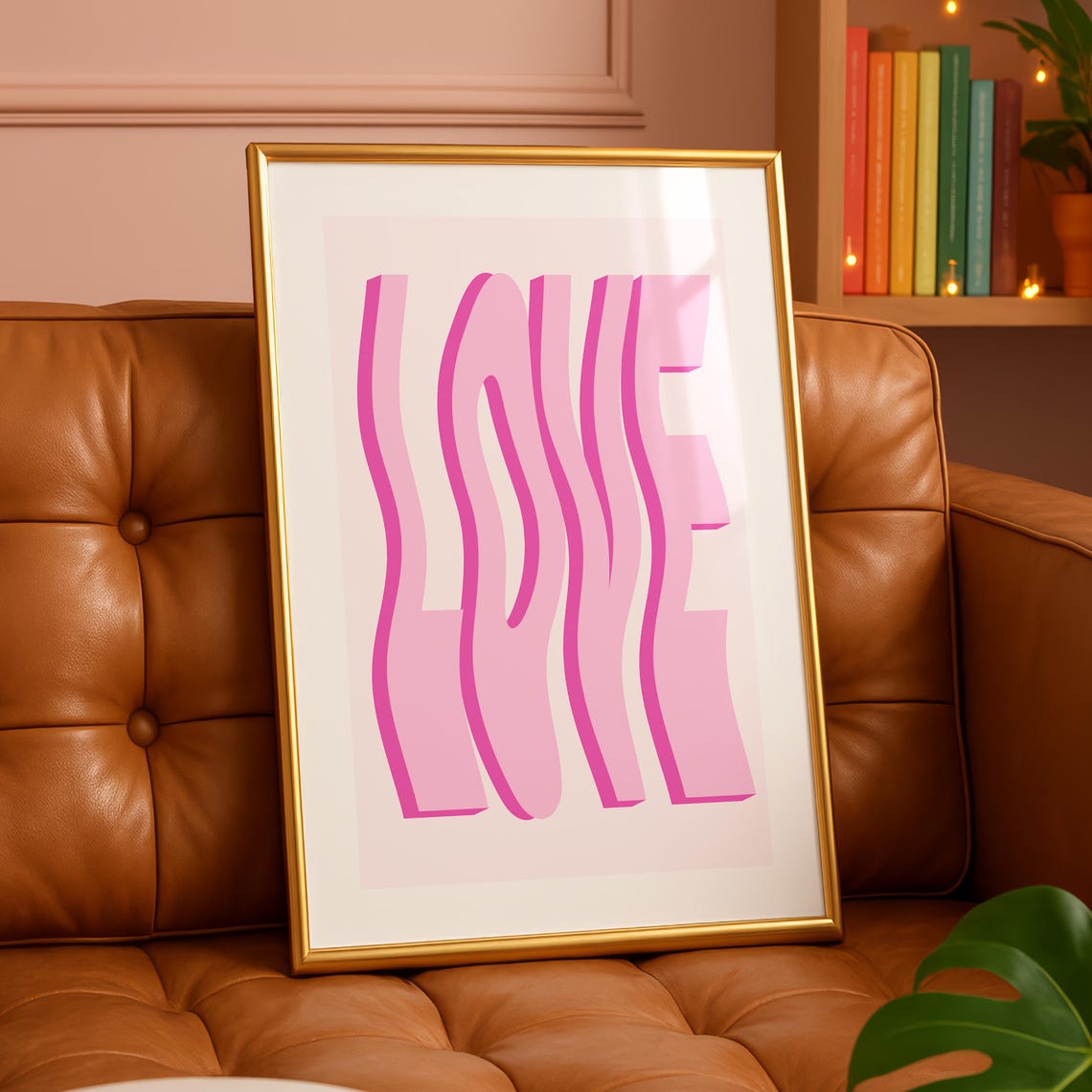 Wavey Love Poster Print Wall Art Pink Typography Modern Minimalist Romantic Gift Bold