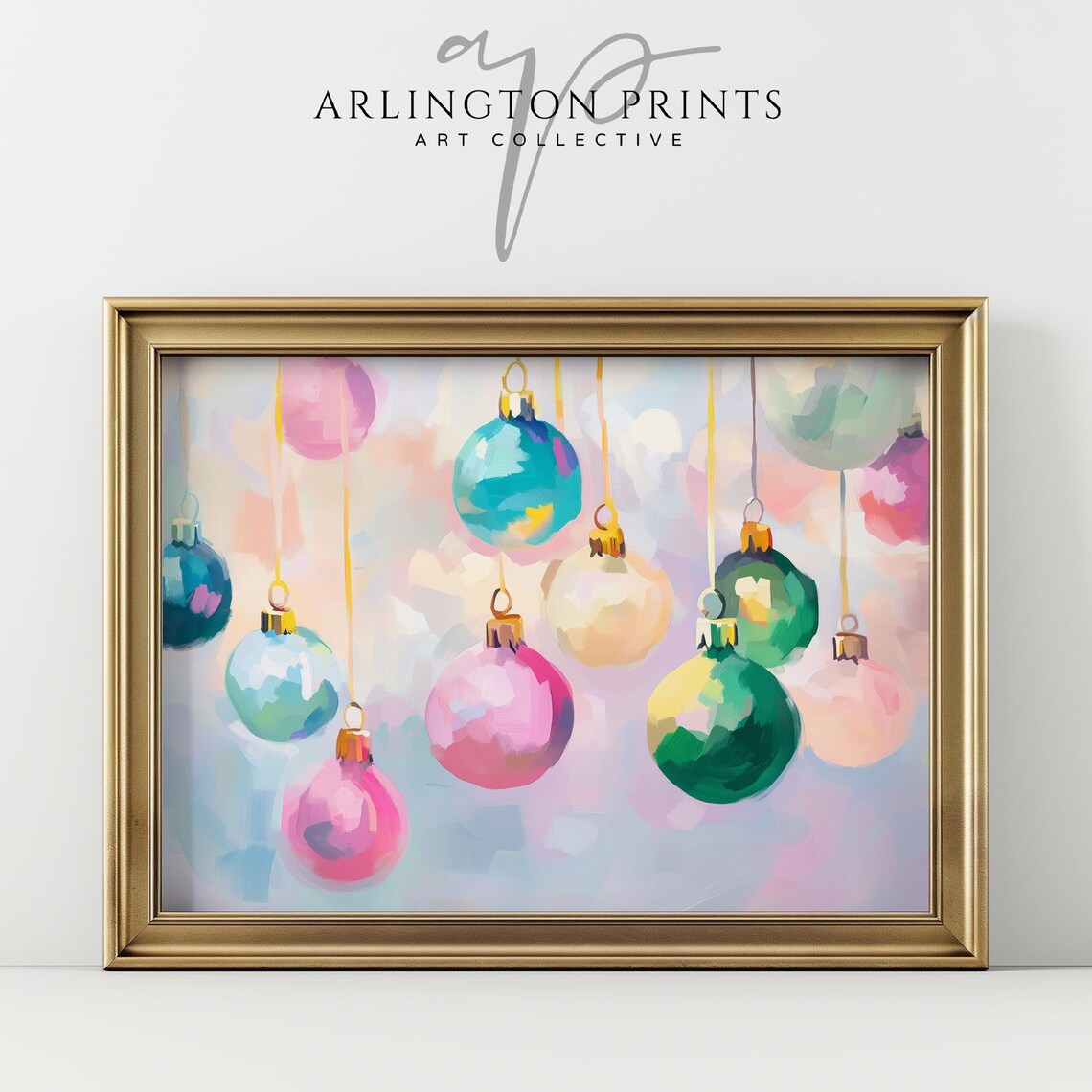 Pastel Christmas Ornaments Art Print, Preppy Winter Decor