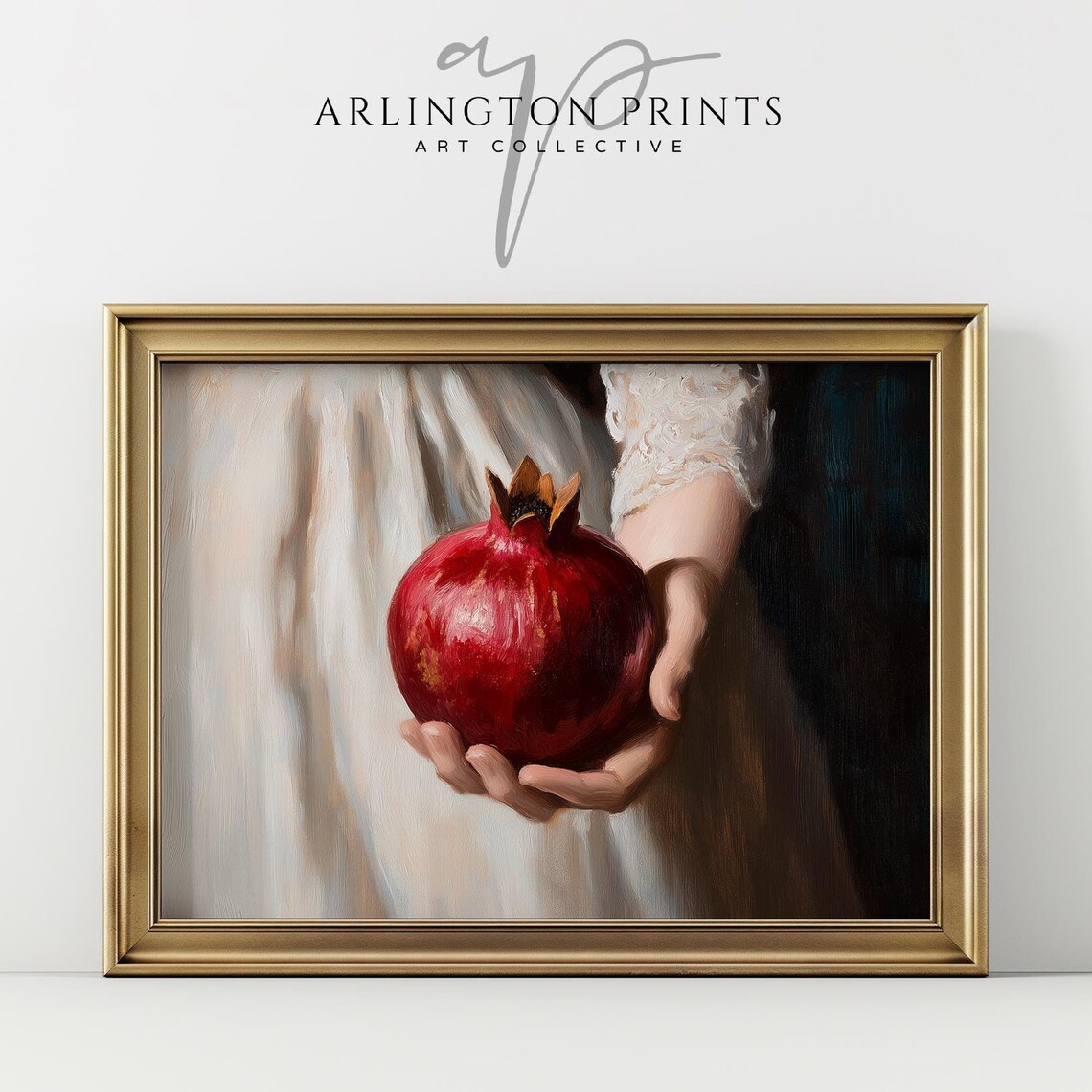 Hand Holding Red Pomegranate Vintage Fruit Oil Painting Poster