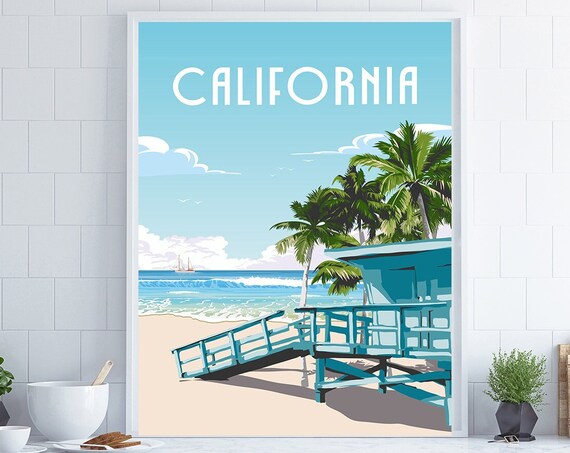 California Poster California Wall Art Travel Poster California Coastal Decor New Home Gift Surf Poster Beach Wall Art Surfer Gift