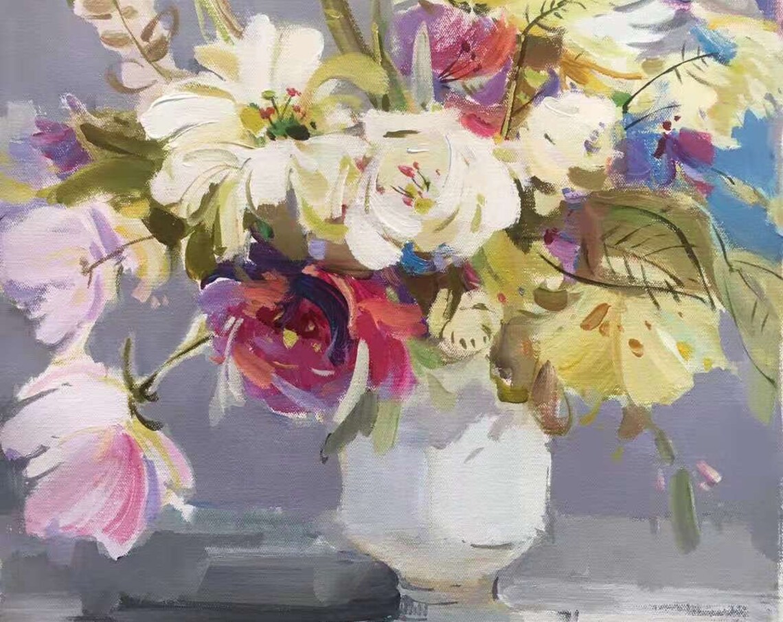 Abstract Acrylic Flowers, Botanical Art Print