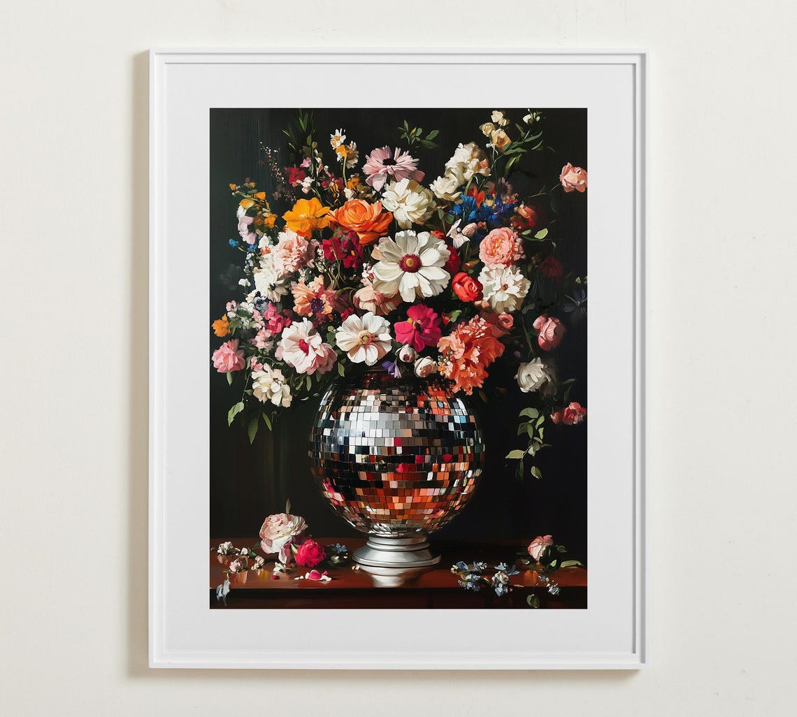 Dutch Still Life Bouquet In A Sparkling Disco Ball Vase Poster