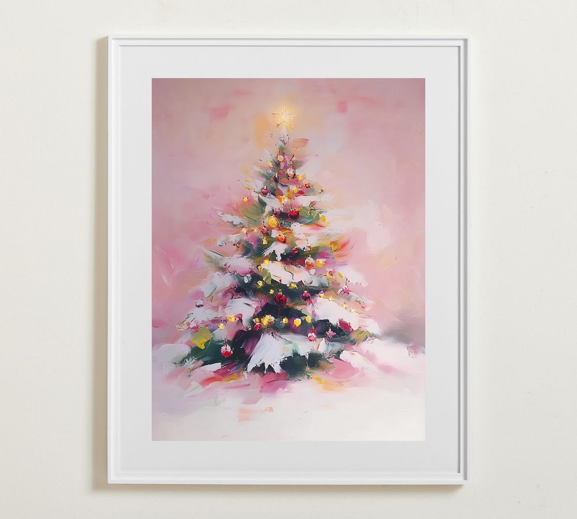 Pastel Pink Christmas Tree in Soft Abstract Style Festive Art Poster