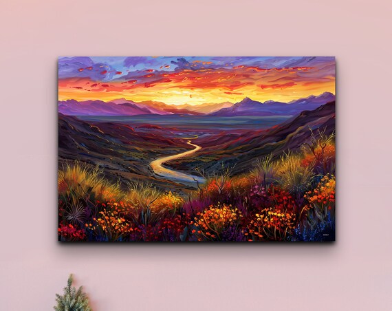 Southwestern Desert Rio Grande Ready To Hang Wall Art Print Retro Wall Art Colorful Wall Art