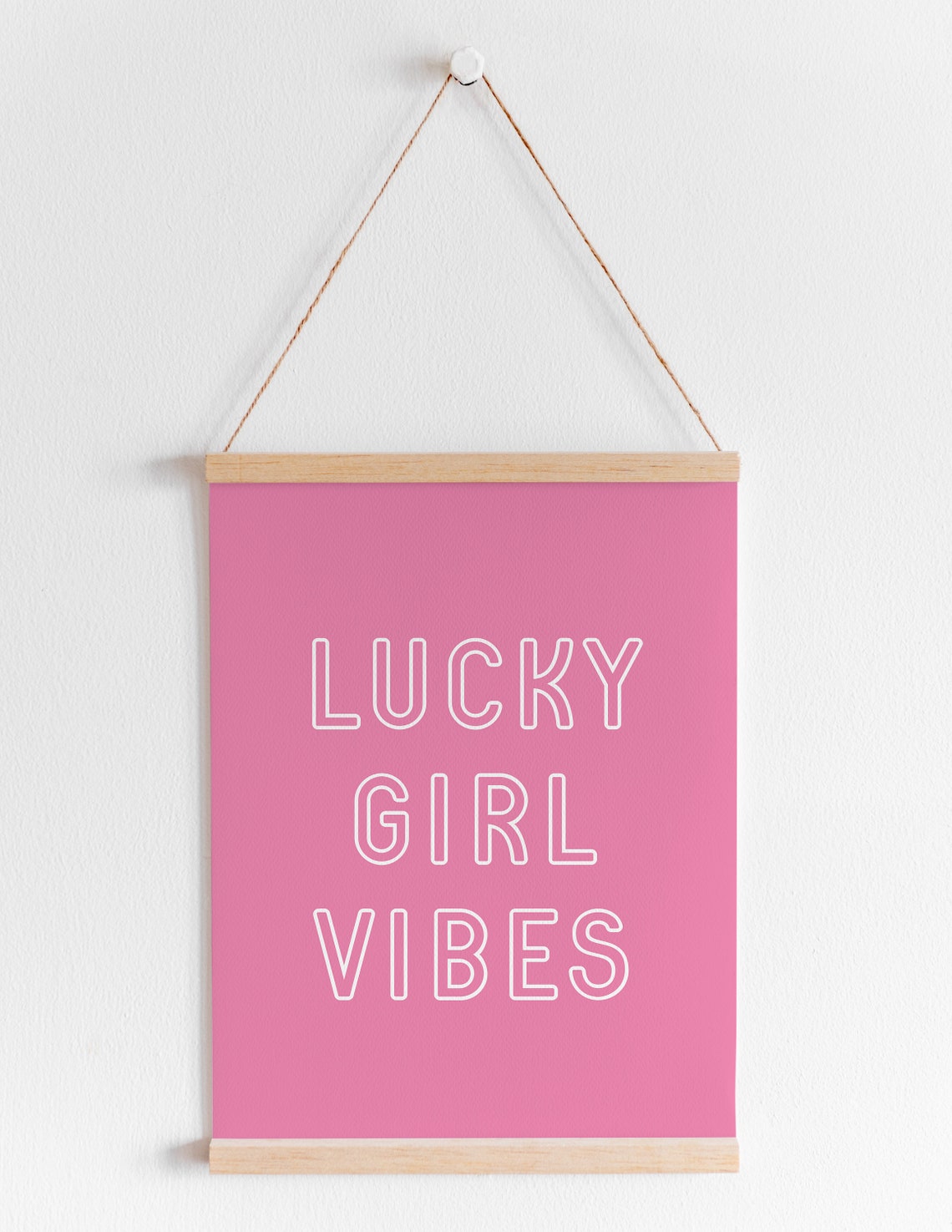 Lucky Girl Vibes Hot Pink Neon Outline Retro Style Quote Poster - Image 2