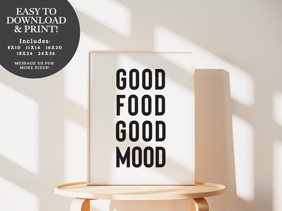 Good Food Good Mood Minimalist Black And White Kitchen Poster - Image 2