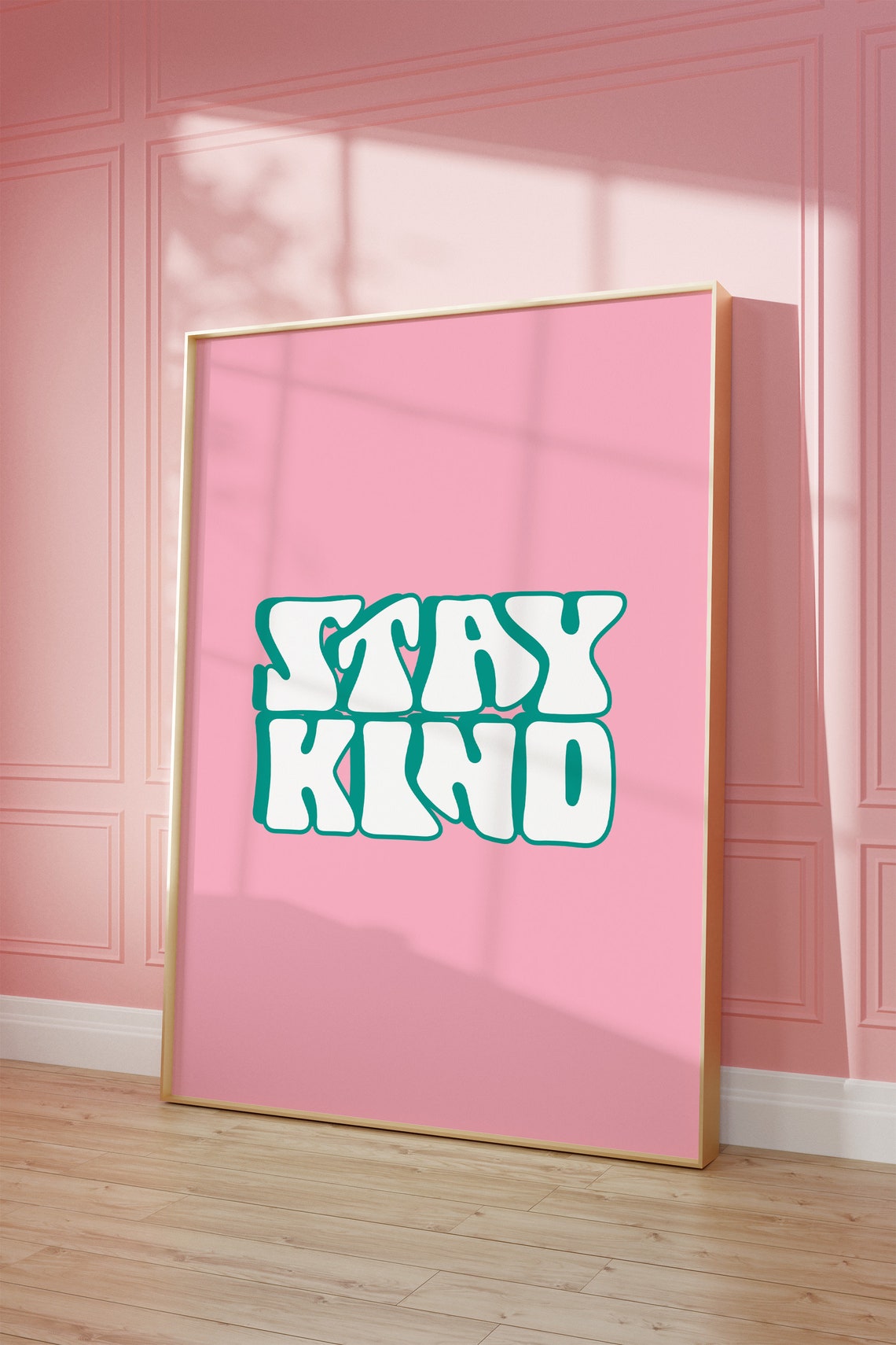 Cheerful Stay Kind Retro 70s Bubble Letter Pink Motivational Poster - Image 2