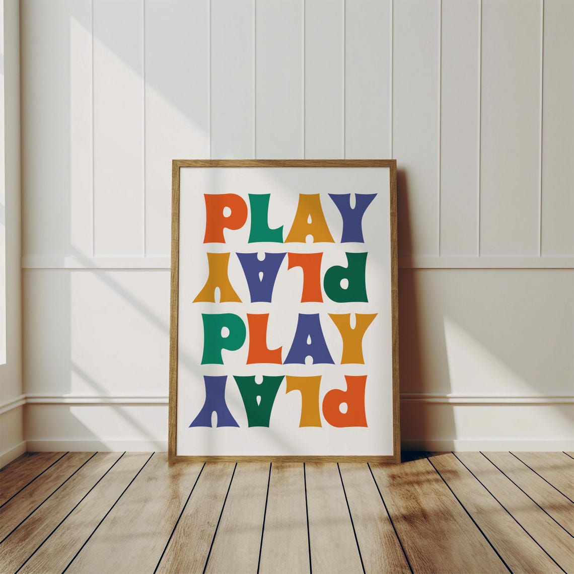 Retro Rainbow PLAY Repeat Typography Poster for Kids Playroom Decor - Image 2