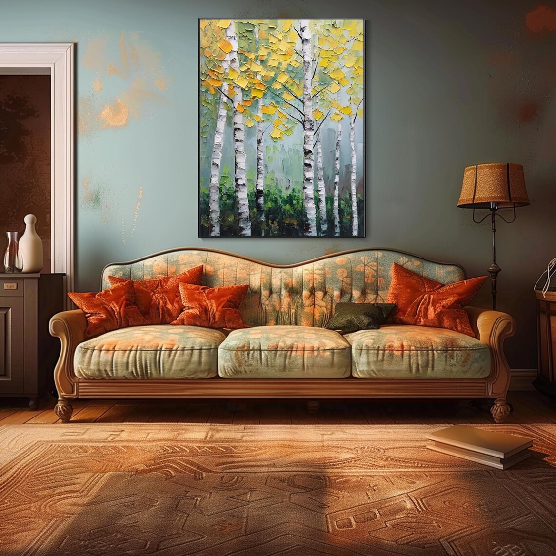 Hand Painted Birch Forest Original Thick Texture 3d Palette Knife Oil On Modern Impressionist Home Wall Hanging Living Room Decor - Image 4