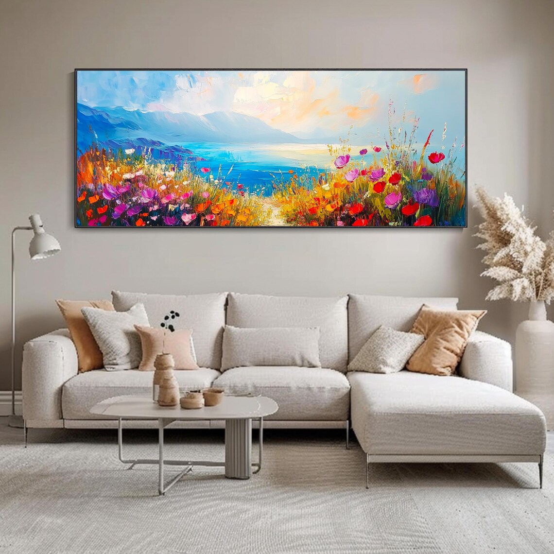 Wildflower Meadow Lake Mountain View Colorful Blossom Landscape Wall Art - Image 4